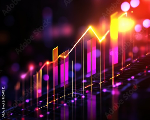 Vibrant data visualization with colorful graphs showing growth and trends, ideal for finance, marketing, and analytics themes.