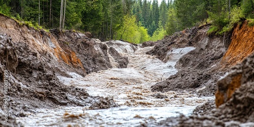 mudslide in nature - natural disaster concept photo