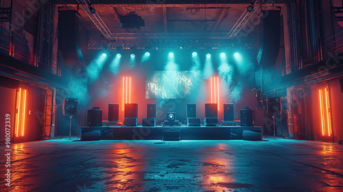 IMAGEM DE BACKGROUND PARA EVENTO COM PACO E LUZES LARANJA E FUMAÇA CAIXAS DE SOM-scale-2_00x