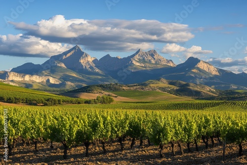 La Rioja Spain vineyards set against Demanda mountains photo