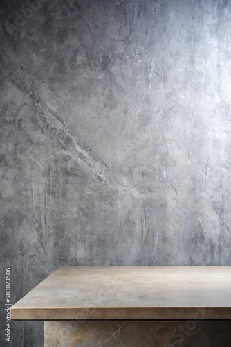 White table stone at grey marble wall with lamp archutecture for your background or concept design photo