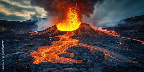 volcano eruption with hot lava