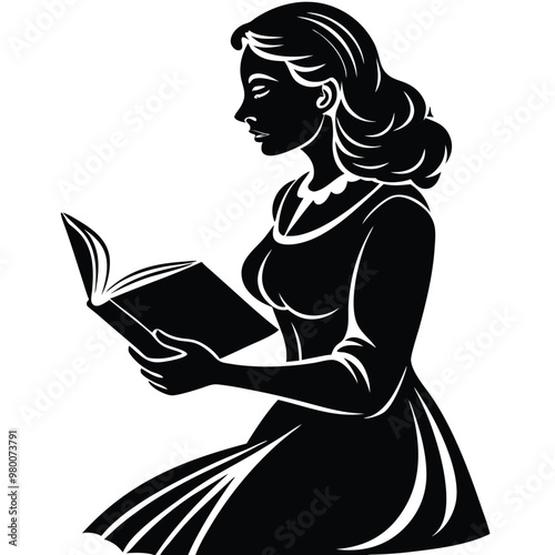 Silhouette of a Woman Sitting and Reading a book