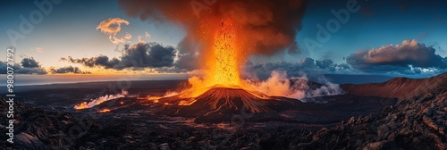 volcano eruption with hot lava