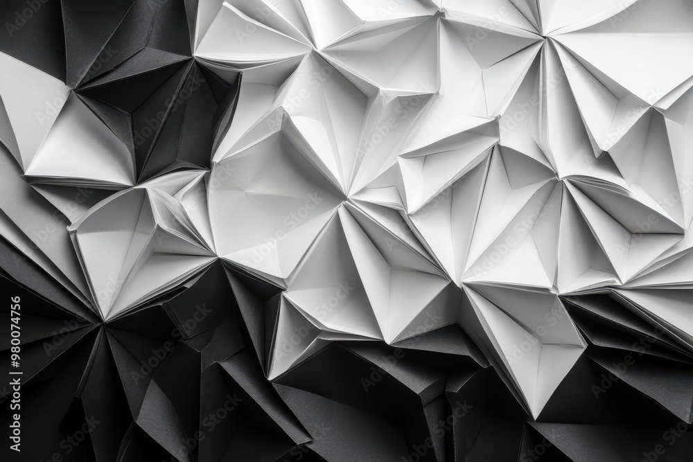 Monochrome abstract artwork featuring geometrically folded paper Monochrome abstract artwork featuring geometrically folded paper