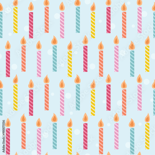 Birthday candle seamless vector pattern. Cute, fun celebration design, repeat wrapping paper.