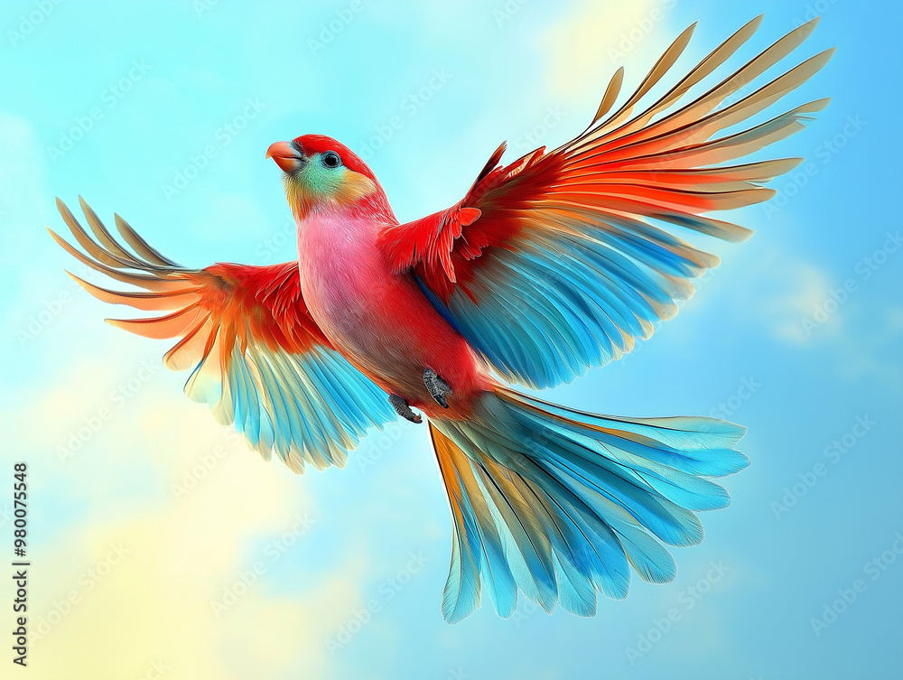Obraz premium Bird parrot is flying in the beautiful sky 