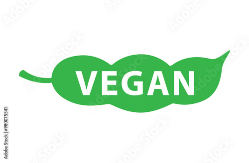 Green soybean pod icon, vegan food label flat vector illustration.