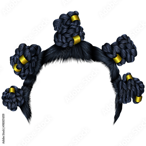 fashion african hairstyle buns braids. realistic
graphics. fashion beauty style.