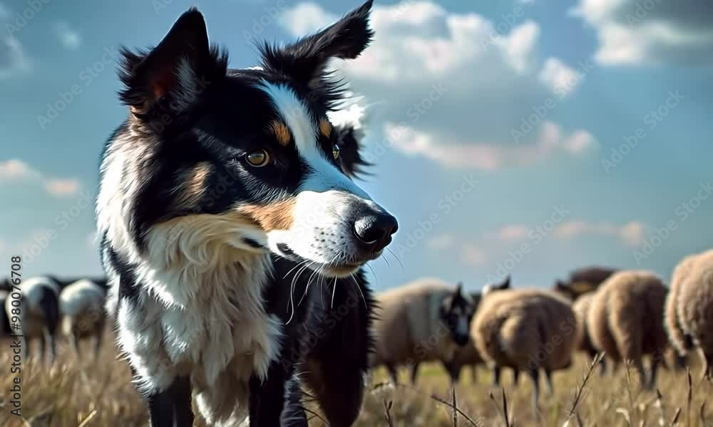 Alert Border Collie herding a group of sheep, Video Alert Border Collie herding a group of sheep, Video