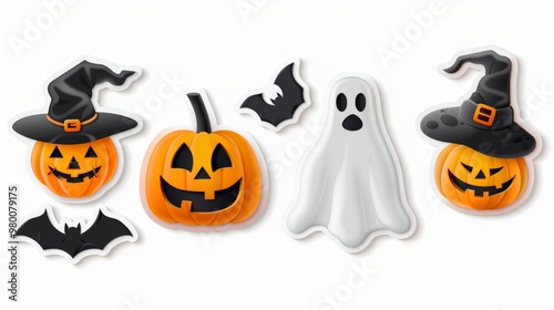 Halloween Stickers with Pumpkins, Ghosts, and Bats