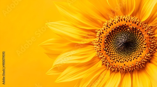 Close-up of a sunflower's center, revealing intricate patterns in the seeds and petalsThe golden hues and symmetrical design make it ideal for nature or agricultural themes photo