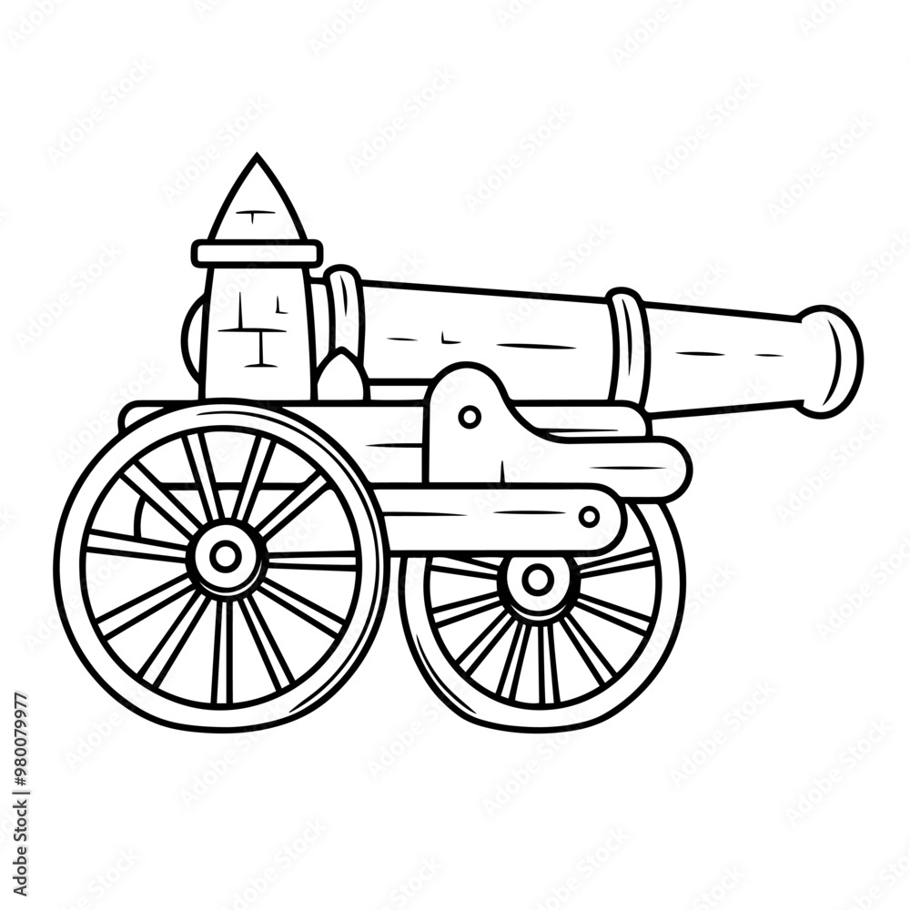 Fototapeta premium Ancient cannon outline icon in vector format for historical designs.