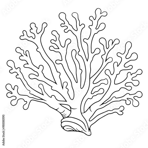 Delicate coral outline icon in vector format for marine designs.
