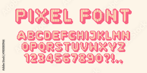 Retro Pixel game font. 8-bit symbols. Isolated Vector Letters And Numbers. Old school retro nostalgic typeface.
