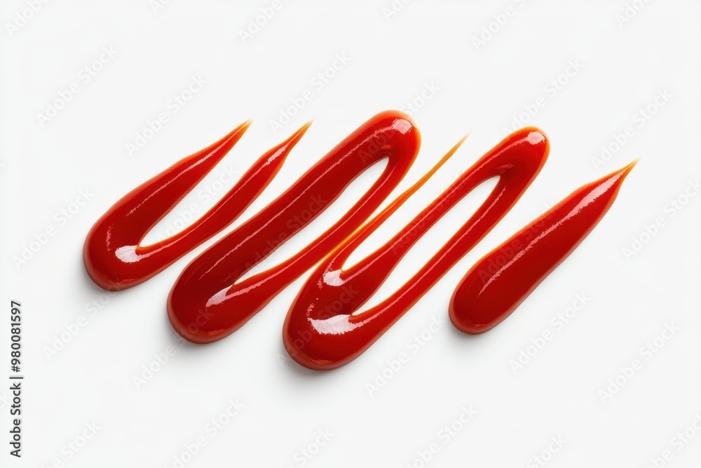 Vibrant red ketchup sauce elegantly swirled on a clean surface, perfect for culinary, artistic, or branding projects., white background Vibrant red ketchup sauce elegantly swirled on a clean surface, perfect for culinary, artistic, or branding projects., white background