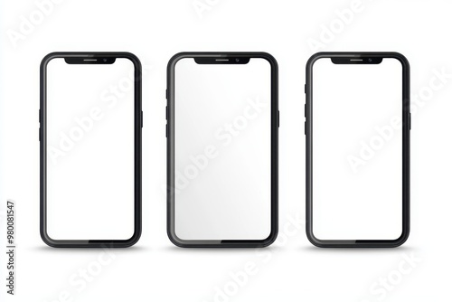 Smartphone design with blank display Mobile phone graphic on white background Various angle representations Illustration in vector format