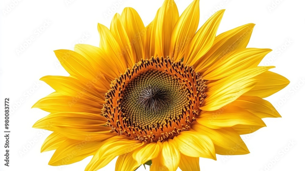Sunflower center close-up, displaying detailed seeds and vibrant petals, isolated on white background Sunflower center close-up, displaying detailed seeds and vibrant petals, isolated on white background