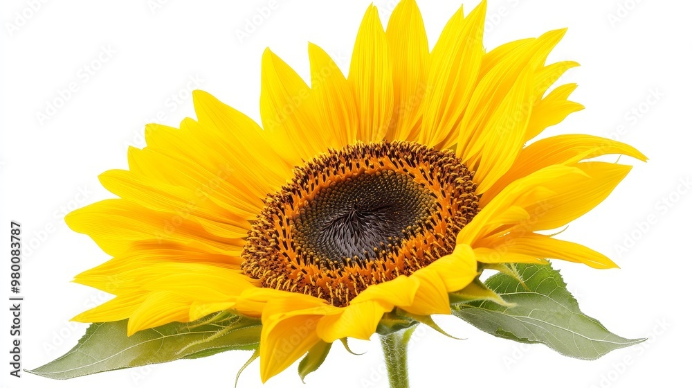 Fototapeta premium Sunflower center close-up, displaying detailed seeds and vibrant petals, isolated on white background