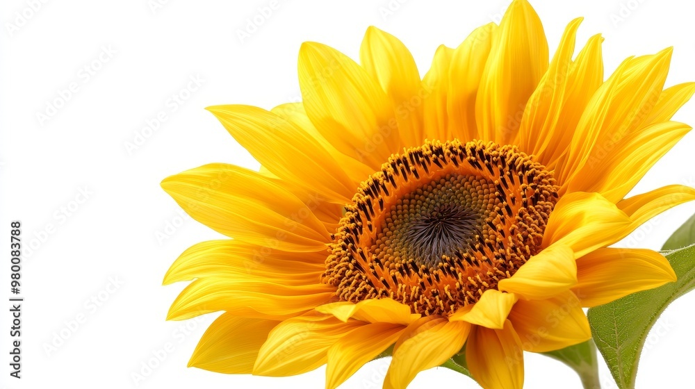 Sunflower center close-up, highlighting intricate seed arrangement and radiant petals on solid white background, single object Sunflower center close-up, highlighting intricate seed arrangement and radiant petals on solid white background, single object