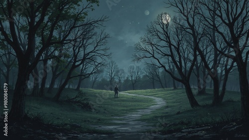 dark park minimalist illustration eerie scary background