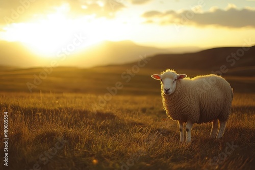 Sunset Pasture with Sheep photo