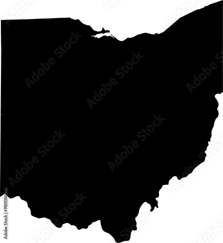 Contour map of the state of Ohio, USA. Vector graphic illustration on a transparent background with black region borders