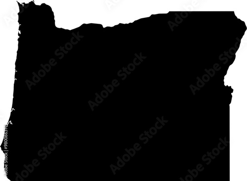 Contour map of the state of Oregon, USA. Vector graphic illustration on a transparent background with black region borders
