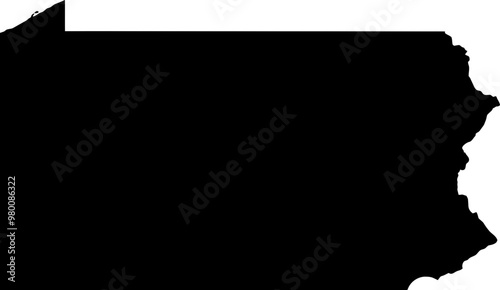 Contour map of the state of Pennsylvania, USA. Vector graphic illustration on a transparent background with black region borders