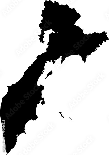 Contour map of the region of Kamchatka, Russia. Vector graphic illustration on a transparent background with black region borders