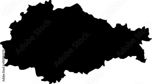 Contour map of the region of Kursk, Russia. Vector graphic illustration on a transparent background with black region borders