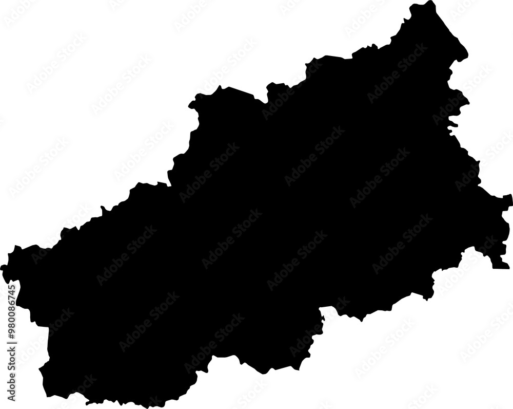 Fototapeta premium Contour map of the region of Tver', Russia. Graphic illustration on a transparent background with black region borders
