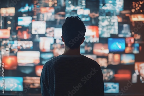 Man Overwhelmed by Too Much Information on a Digital Screen, Information Overload