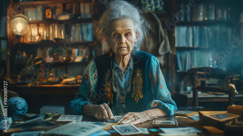 Wallpaper Mural An older woman, an astrologer, a tarot reader and a numerologist in his office. Torontodigital.ca
