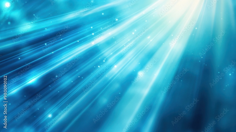 Fototapeta premium A bright azure blue background with light, sunray-like beams streaming diagonally across.