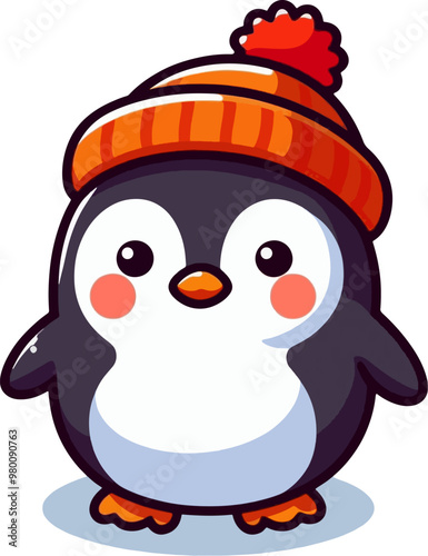 cute cartoon vector penguin isolated on the white background