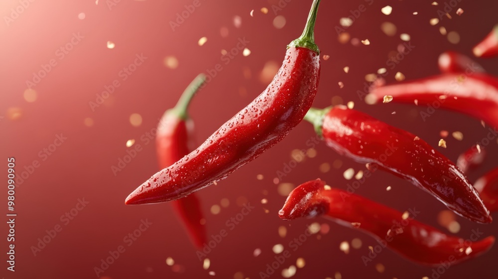 Fiery Red Chilies Falling in Motion Fiery Red Chilies Falling in Motion