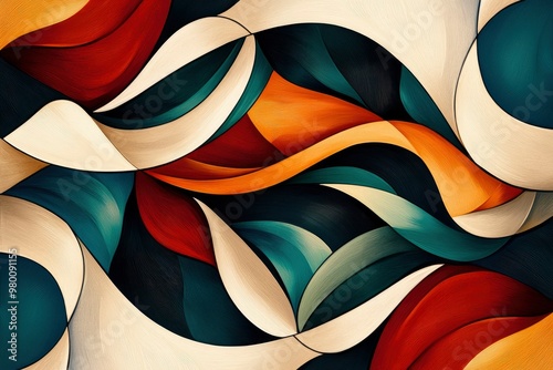 Wallpaper Mural Abstract Artwork Featuring Interlocking Curved Shapes in Vibrant Colors Torontodigital.ca