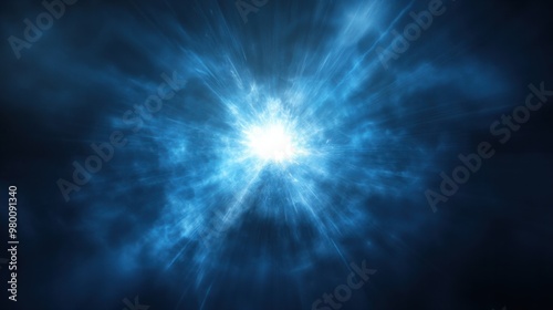 A burst of blue light radiating from the center, casting subtle flares and light beams.