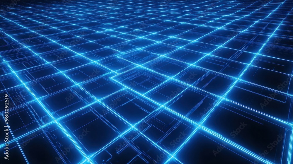 A glowing blue line forming a grid pattern, resembling the blueprint of a futuristic structure. A glowing blue line forming a grid pattern, resembling the blueprint of a futuristic structure.