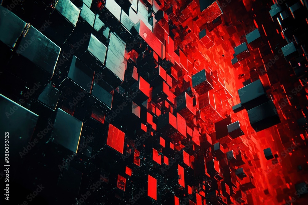 Naklejka premium Abstract Red and Black Block Pattern