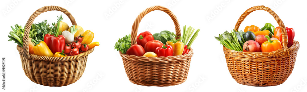 Set of basket with vegetables on transparent background Set of basket with vegetables on transparent background