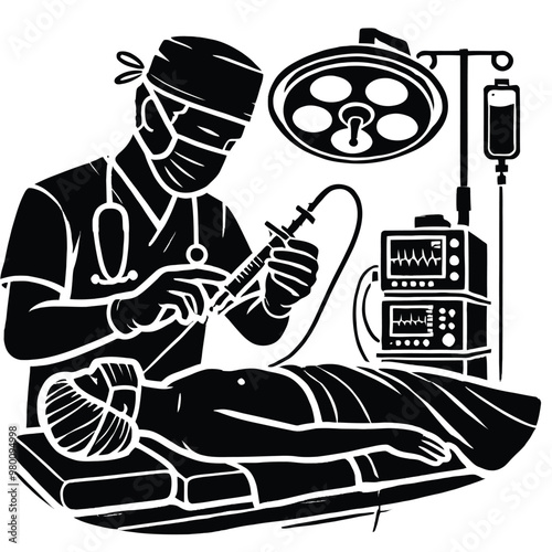 Anesthesiologist Silhouette During Surgery