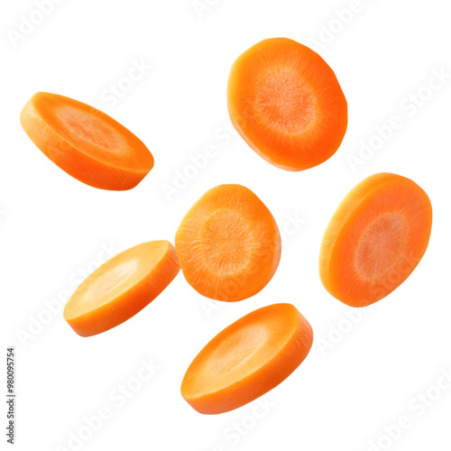 carrot round slices flying on transparent background photo