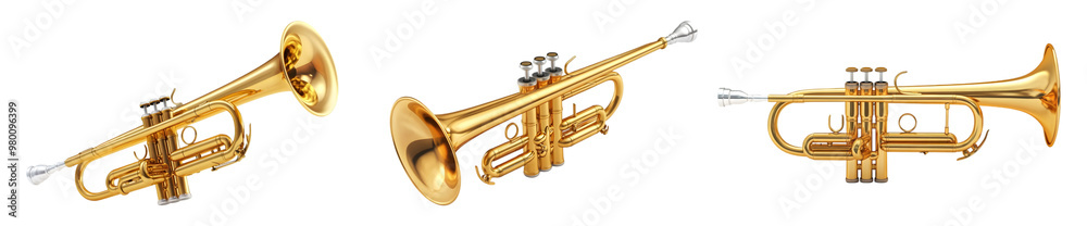 Fototapeta premium Golden trumpet set on transparent background