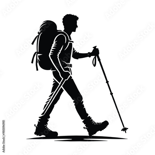 Hiker Silhouette with Trekking Poles