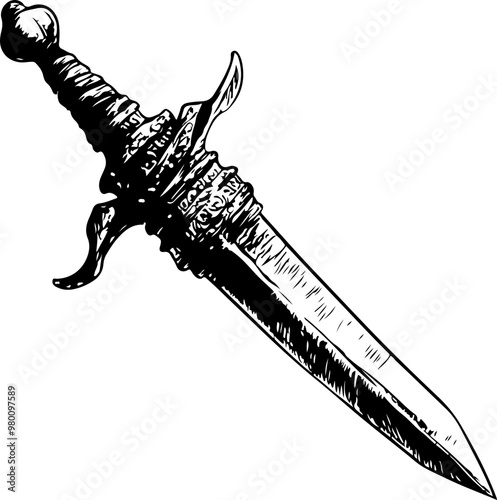 Intricate Vector Illustration of a Decorative Dagger