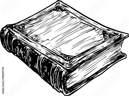 Hand-drawn Vector of an Antique Leather-bound Book