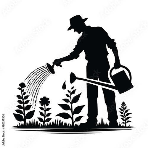 Gardener Watering Plants