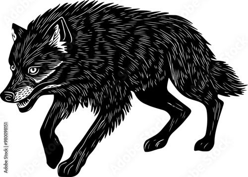 Stylized Vector Wolf Illustration in Bold Black Design